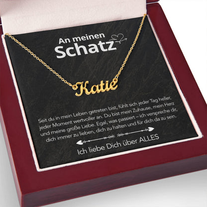 An meinen Schatz - Namenskette mit liebevoller Notiz