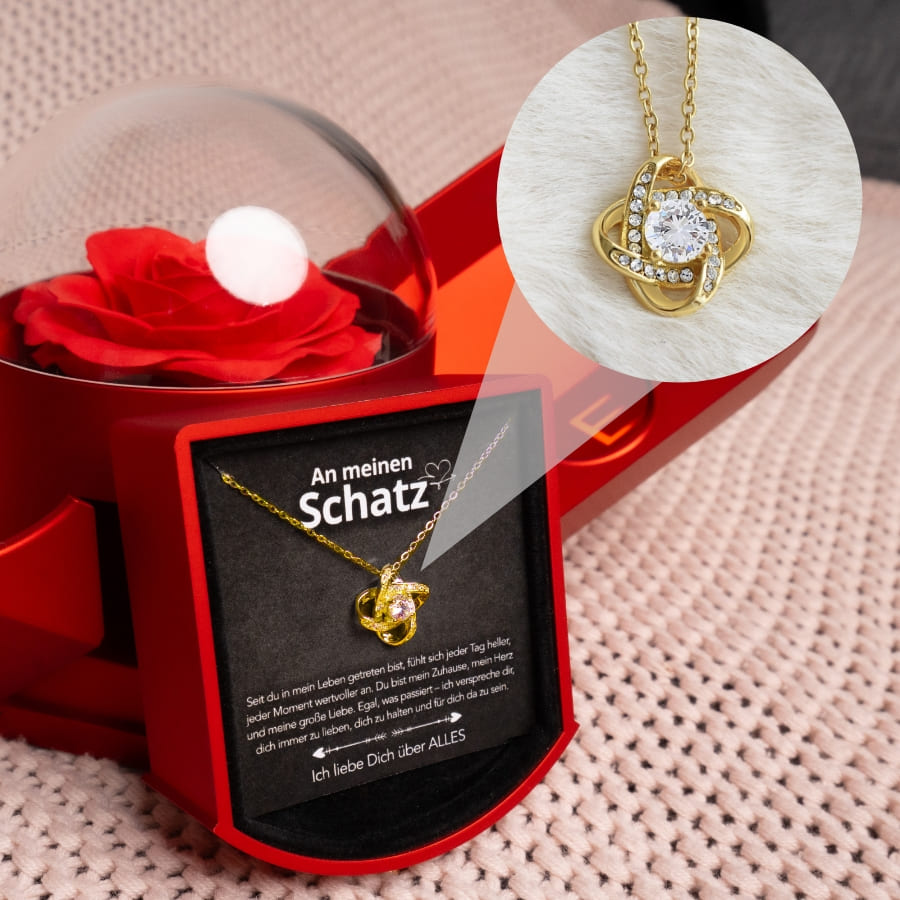 An meinen Schatz – Ewige Rose mit Knotenkette & liebevoller Karte