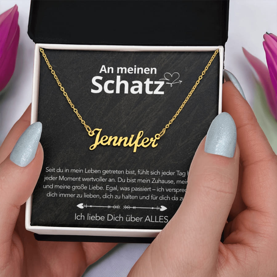 An meinen Schatz - Namenskette mit liebevoller Notiz