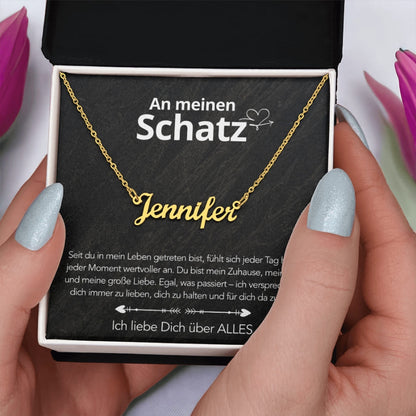An meinen Schatz - Namenskette mit liebevoller Notiz