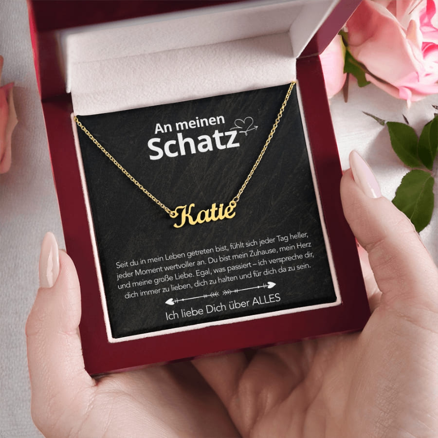 An meinen Schatz - Namenskette mit liebevoller Notiz