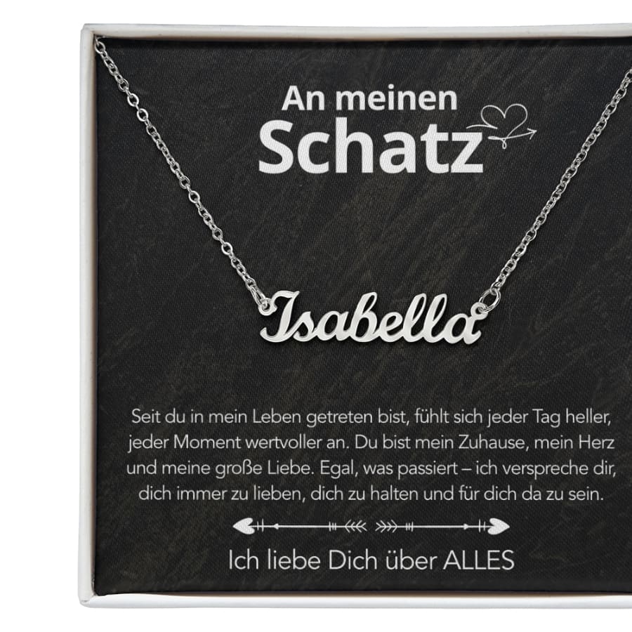 An meinen Schatz - Namenskette mit liebevoller Notiz
