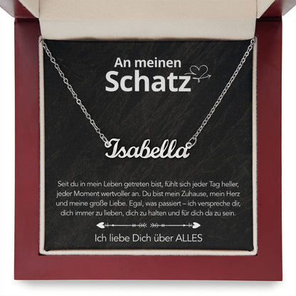 An meinen Schatz - Namenskette mit liebevoller Notiz