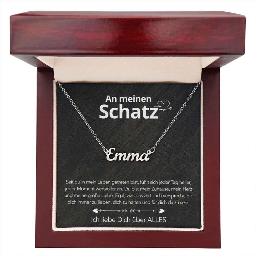 An meinen Schatz - Namenskette mit liebevoller Notiz