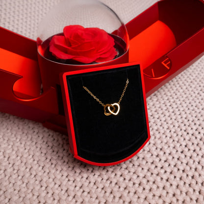 Ewige Rose mit gravierter Doppelherz-Halskette