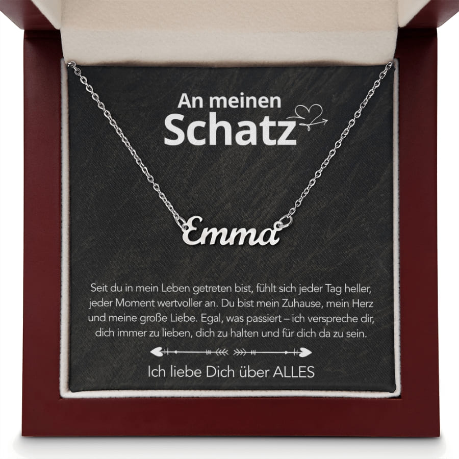 An meinen Schatz - Namenskette mit liebevoller Notiz