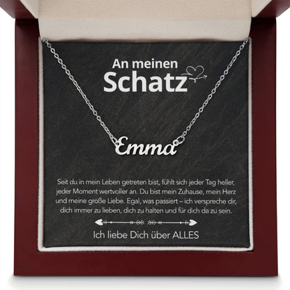 An meinen Schatz - Namenskette mit liebevoller Notiz