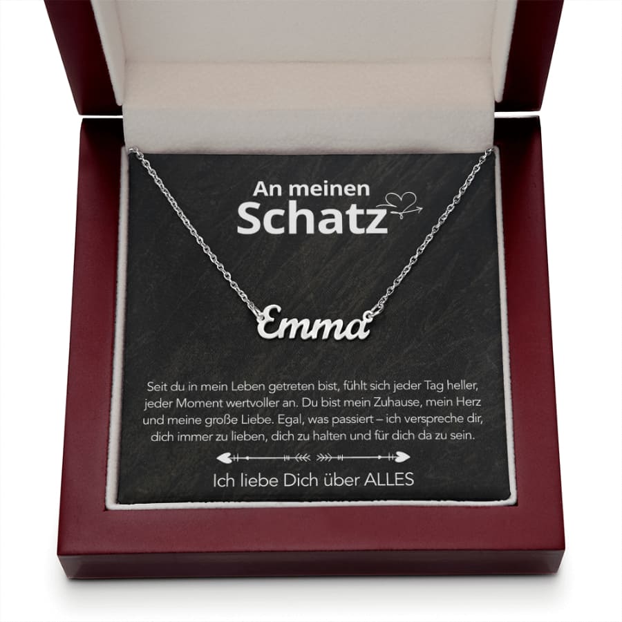 An meinen Schatz - Namenskette mit liebevoller Notiz