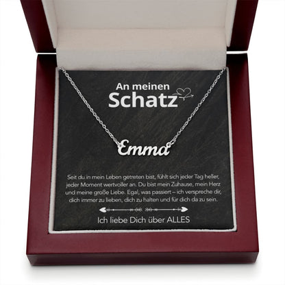 An meinen Schatz - Namenskette mit liebevoller Notiz