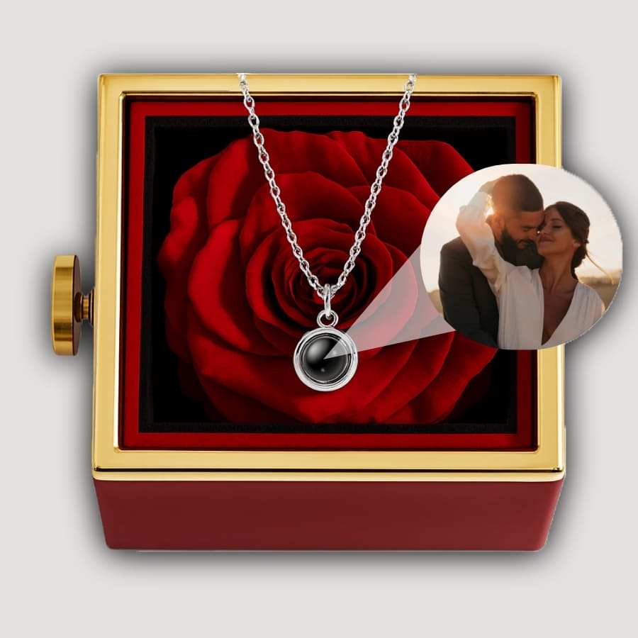 Foto Halskette mit deinem Lieblingsbild in ewiger Rosenbox – filigraner Punktanhänger