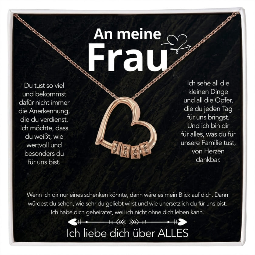 An meine Frau – Familien-Herz Halskette mit besonderer Botschaft