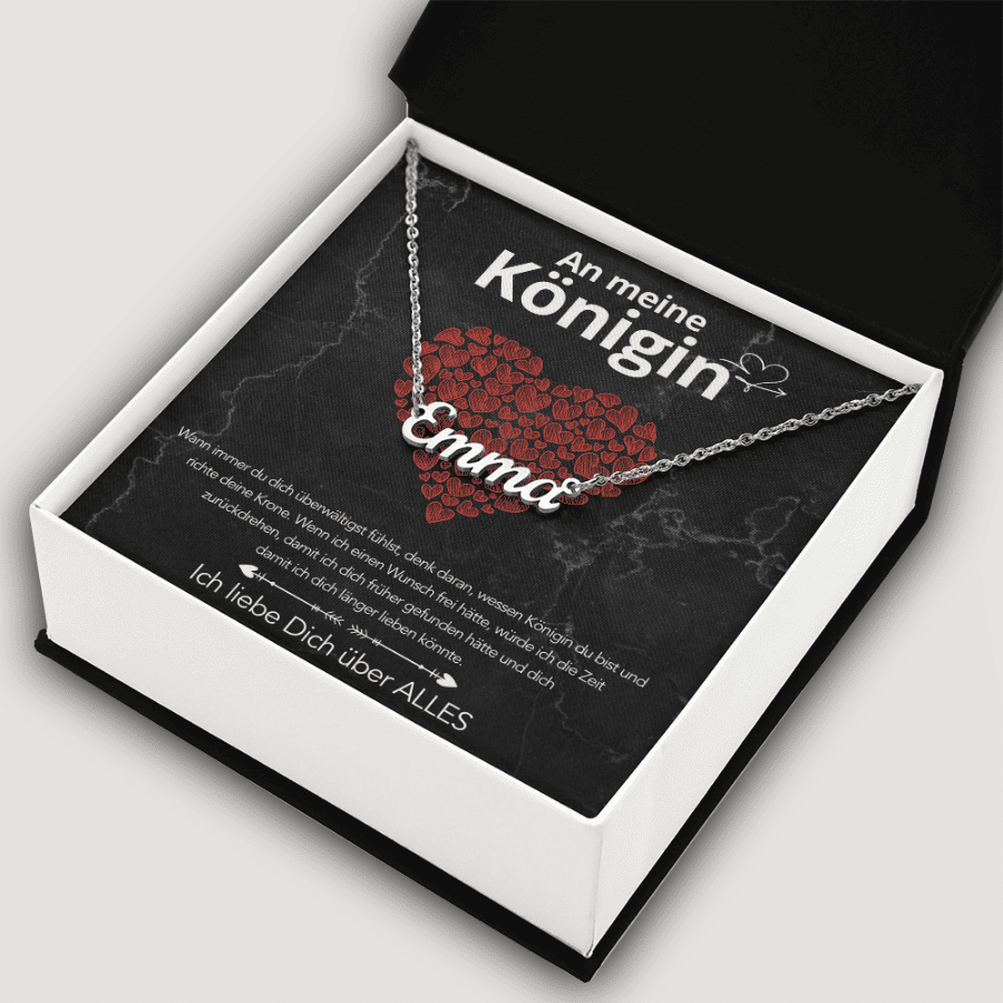 An meine Königin - Namenskette mit liebevoller Notiz