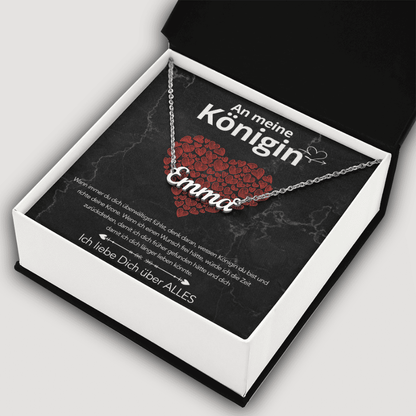 An meine Königin - Namenskette mit liebevoller Notiz