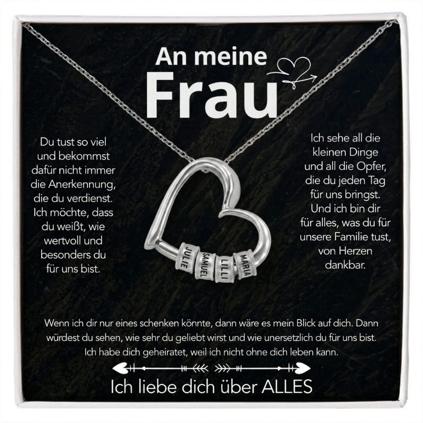 An meine Frau – Familien-Herz Halskette mit besonderer Botschaft