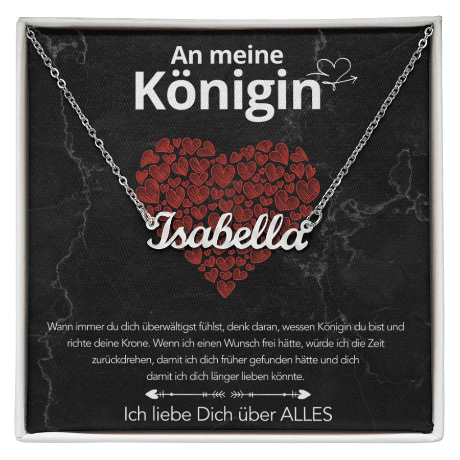 An meine Königin - Namenskette mit liebevoller Notiz