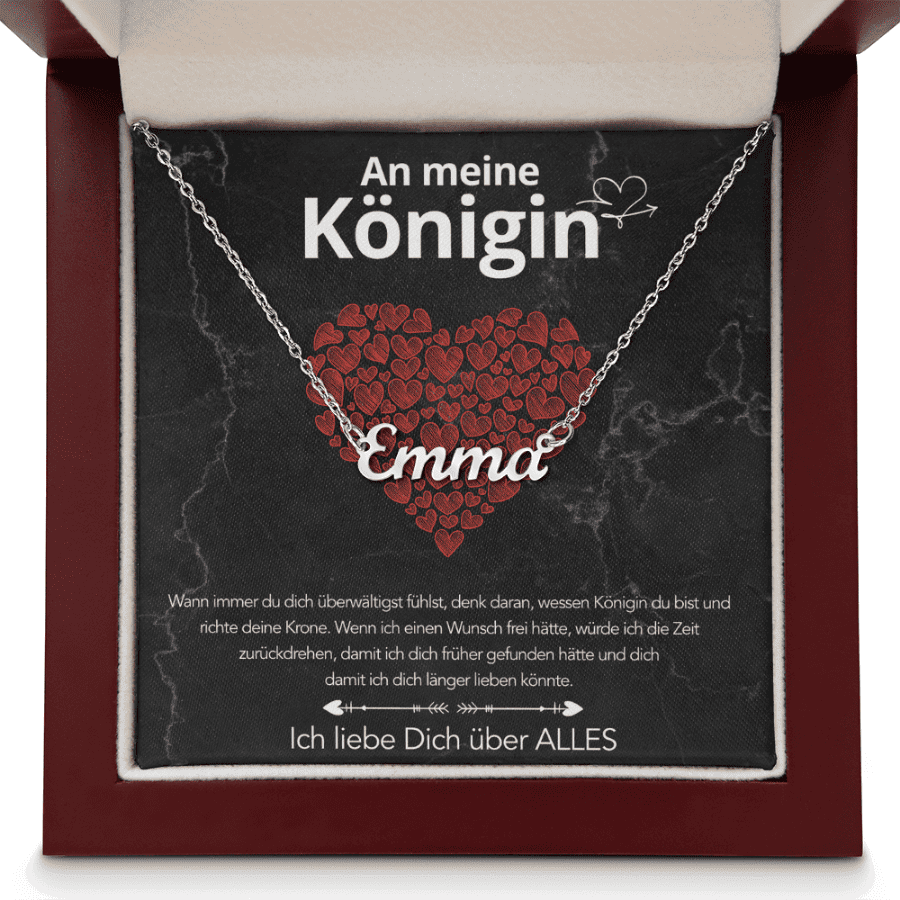 An meine Königin - Namenskette mit liebevoller Notiz
