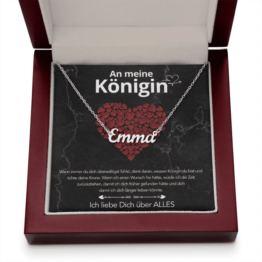 An meine Königin - Namenskette mit liebevoller Notiz