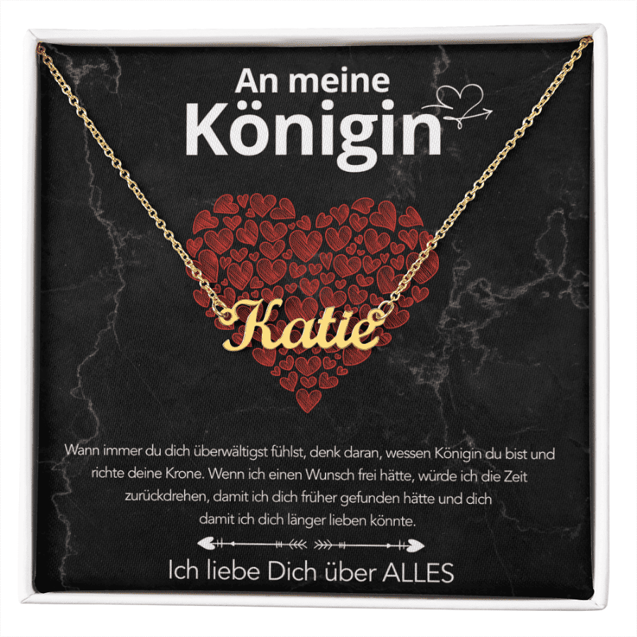 An meine Königin - Namenskette mit liebevoller Notiz