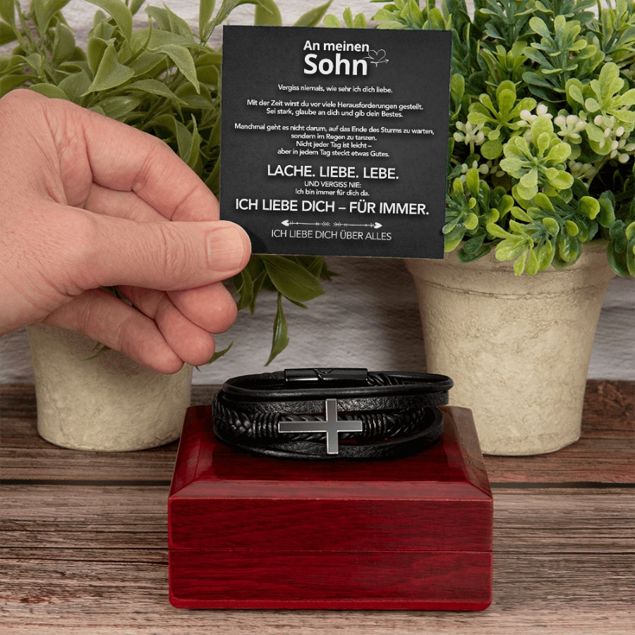 An meinen Sohn - Herren Kreuz Armband mit Notiz