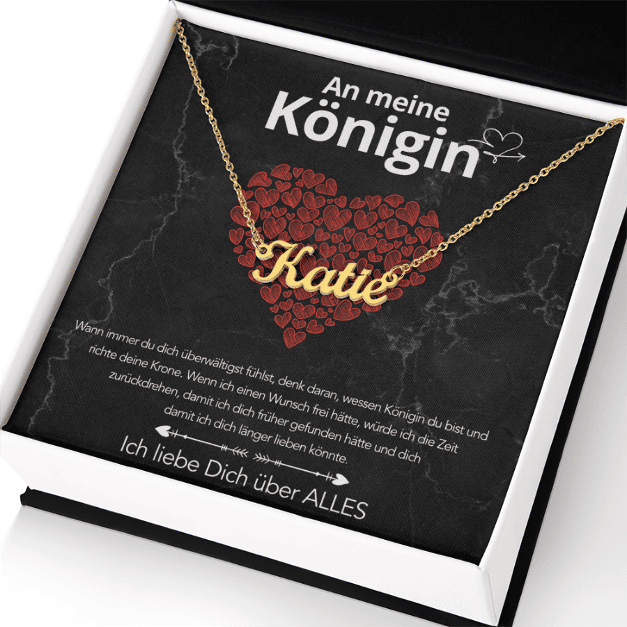 An meine Königin - Namenskette mit liebevoller Notiz