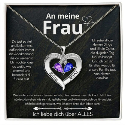 An meine Frau – Geburtsstein Herz-Halskette mit besonderer Botschaft