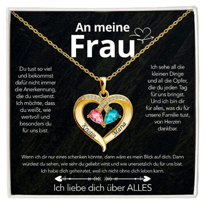 An meine Frau – Geburtsstein Herz-Halskette mit besonderer Botschaft