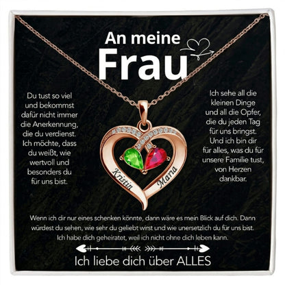 An meine Frau – Geburtsstein Herz-Halskette mit besonderer Botschaft