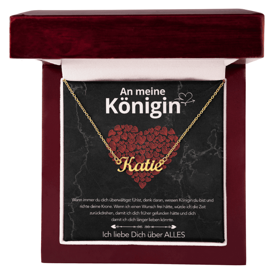 An meine Königin - Namenskette mit liebevoller Notiz
