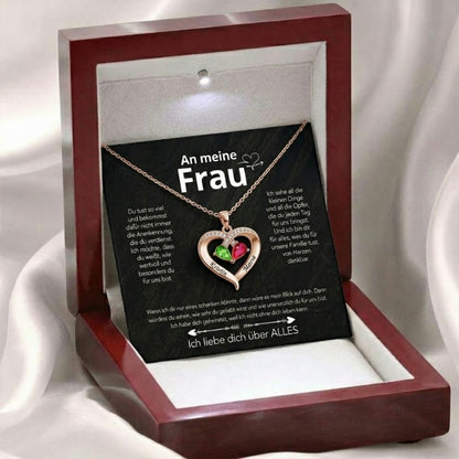 An meine Frau – Geburtsstein Herz-Halskette mit besonderer Botschaft
