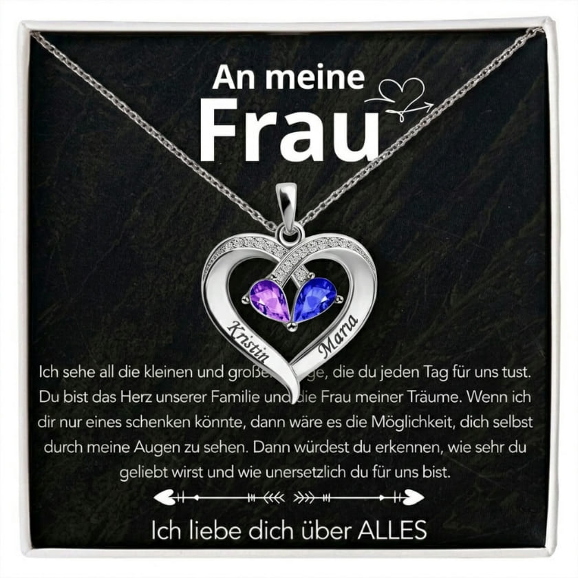 An meine Frau – Geburtsstein Herz-Halskette & liebevoller Botschaft