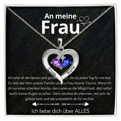 An meine Frau – Geburtsstein Herz-Halskette & liebevoller Botschaft