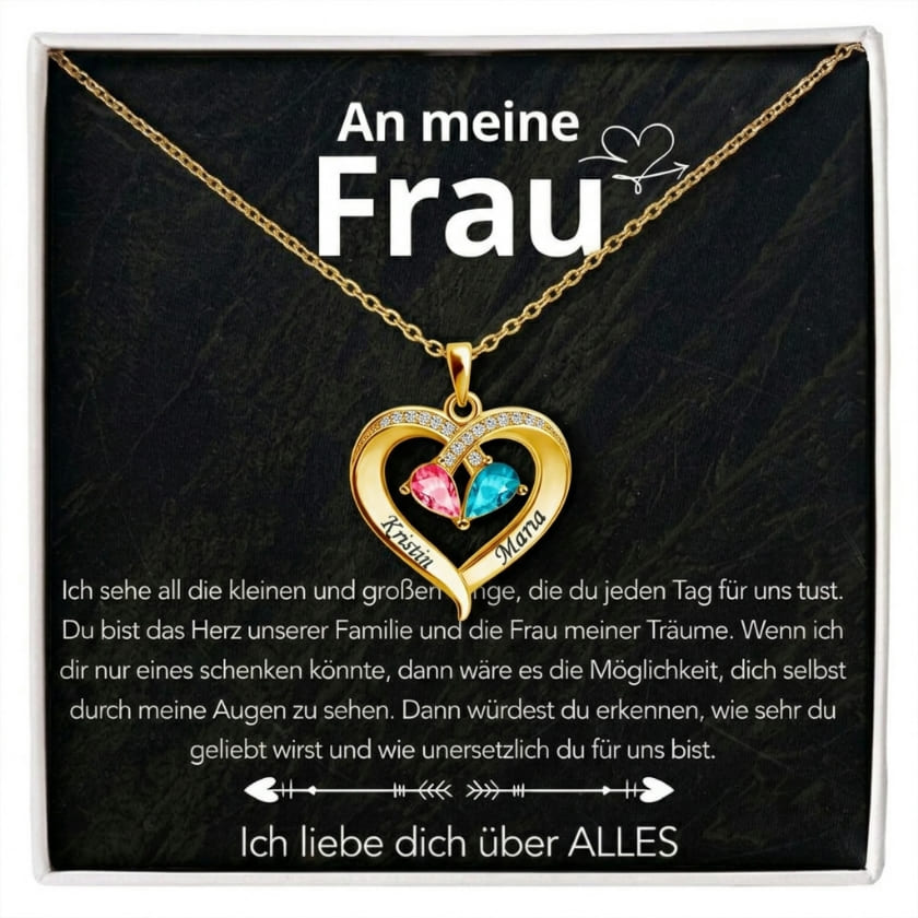 An meine Frau – Geburtsstein Herz-Halskette & liebevoller Botschaft