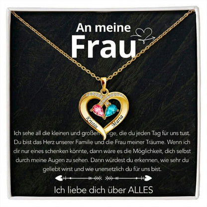 An meine Frau – Geburtsstein Herz-Halskette & liebevoller Botschaft