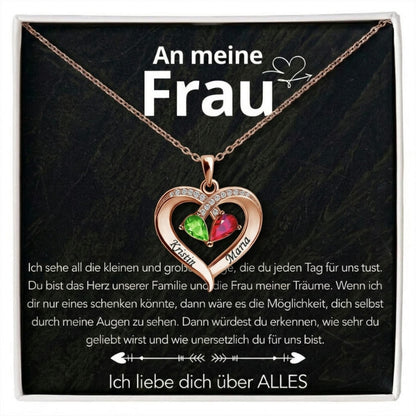 An meine Frau – Geburtsstein Herz-Halskette & liebevoller Botschaft
