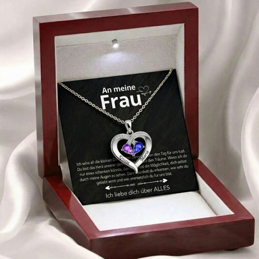 An meine Frau – Geburtsstein Herz-Halskette & liebevoller Botschaft
