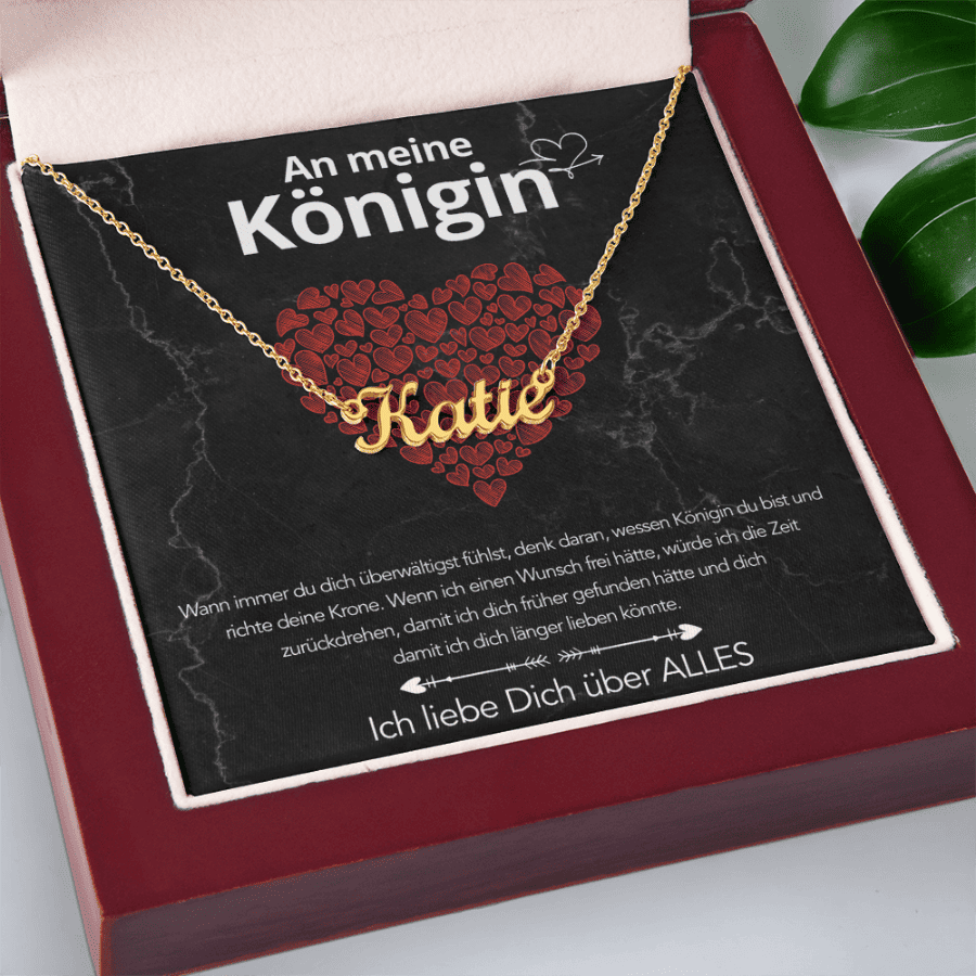 An meine Königin - Namenskette mit liebevoller Notiz