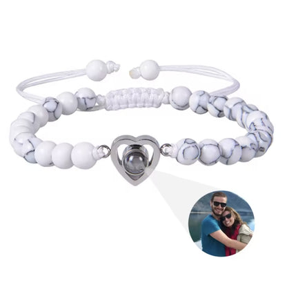 Fotoarmband mit deinem Lieblingsbild – Herzform mit Perlen
