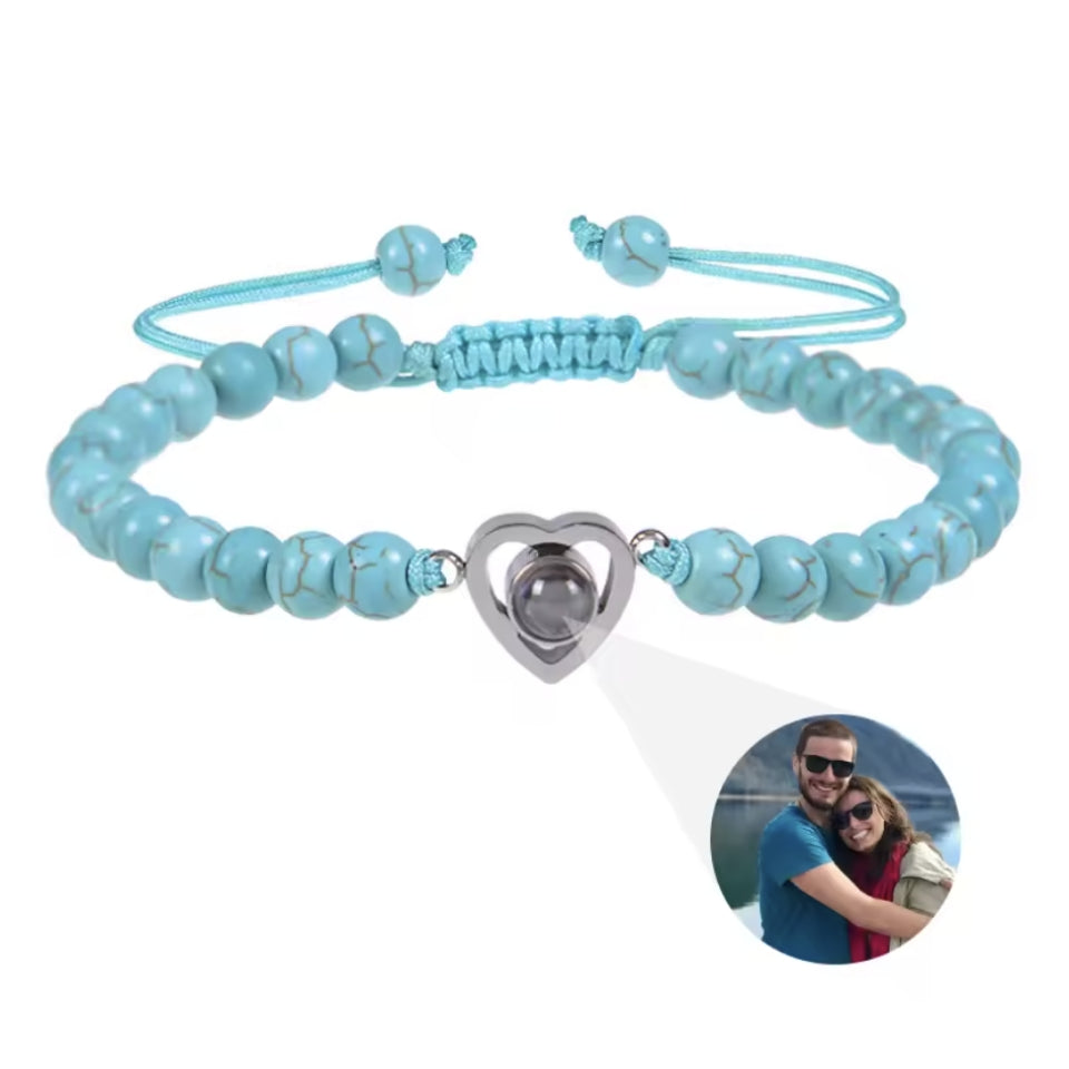 Fotoarmband mit deinem Lieblingsbild – Herzform mit Perlen