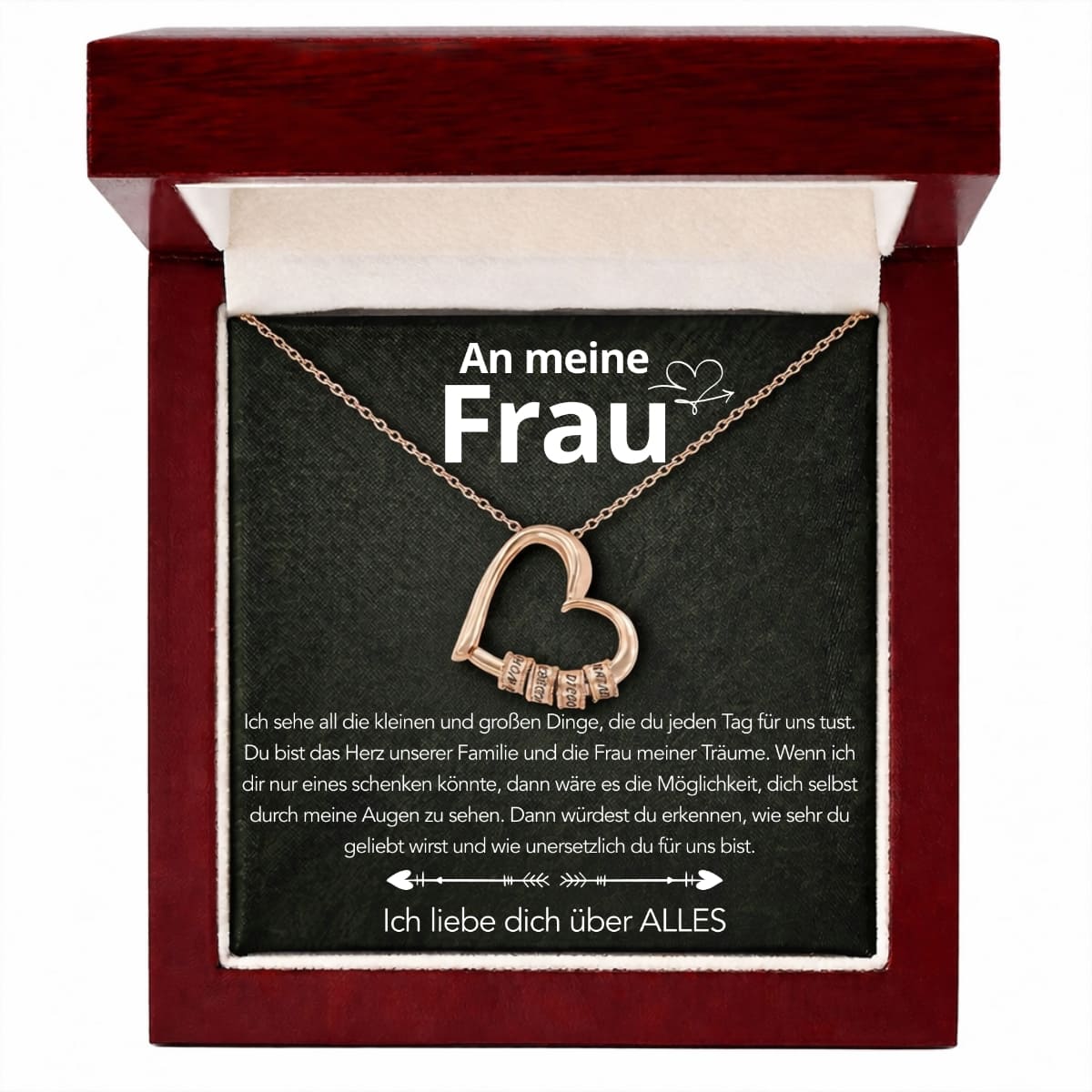 An meine Frau – Familien-Herz Halskette mit Namen & liebevoller Botschaft