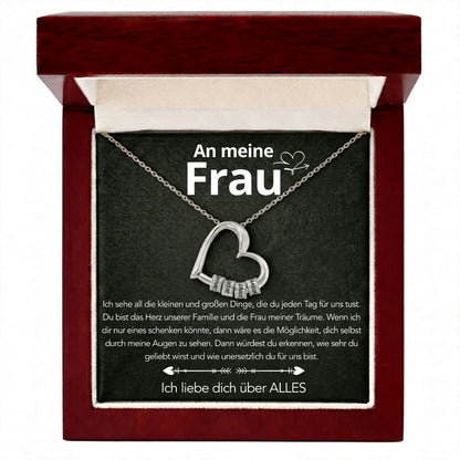 An meine Frau – Familien-Herz Halskette mit Namen & liebevoller Botschaft