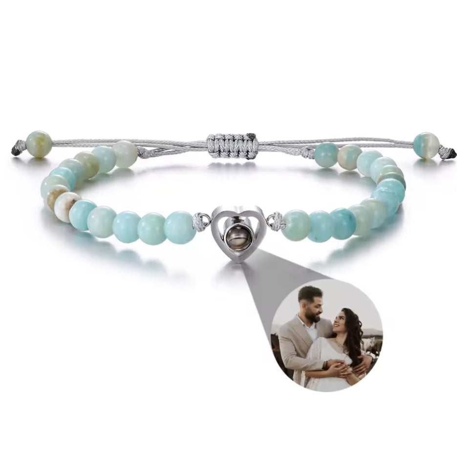Fotoarmband mit deinem Lieblingsbild – Herzform mit Perlen