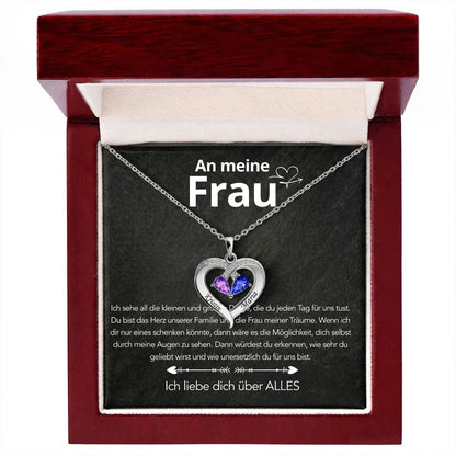 An meine Frau – Geburtsstein Herz-Halskette & liebevoller Botschaft
