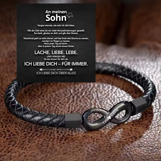 An meinen Sohn – Personalisiertes Infinity Armband mit Gravur