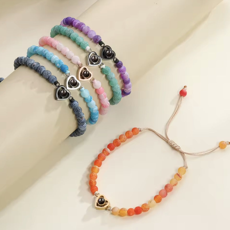 Fotoarmband mit deinem Lieblingsbild – Herzform mit Perlen