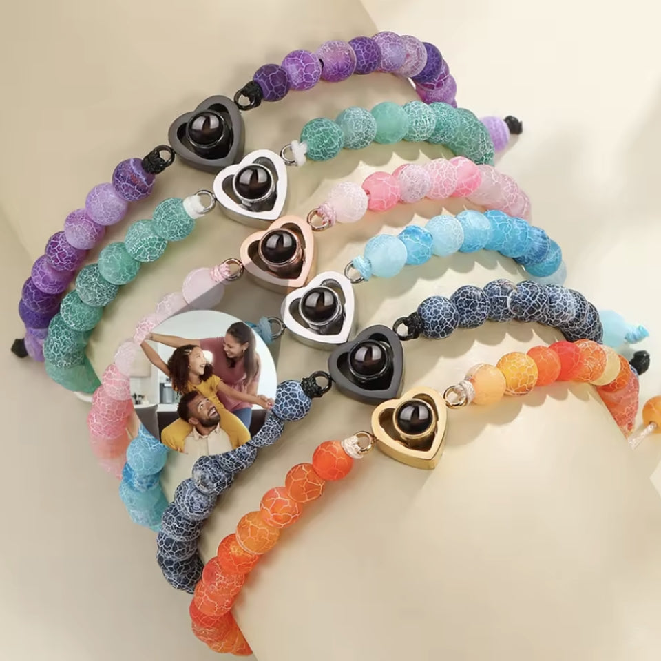 Fotoarmband mit deinem Lieblingsbild – Herzform mit Perlen