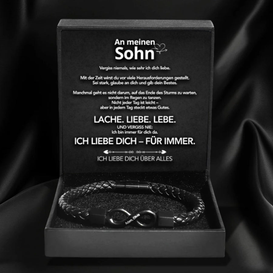 An meinen Sohn – Personalisiertes Infinity Armband mit Gravur