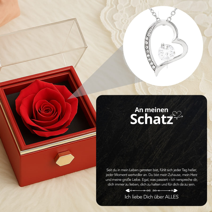 An meinen Schatz – Ewige Rose mit Herzschmuck & liebevoller Karte