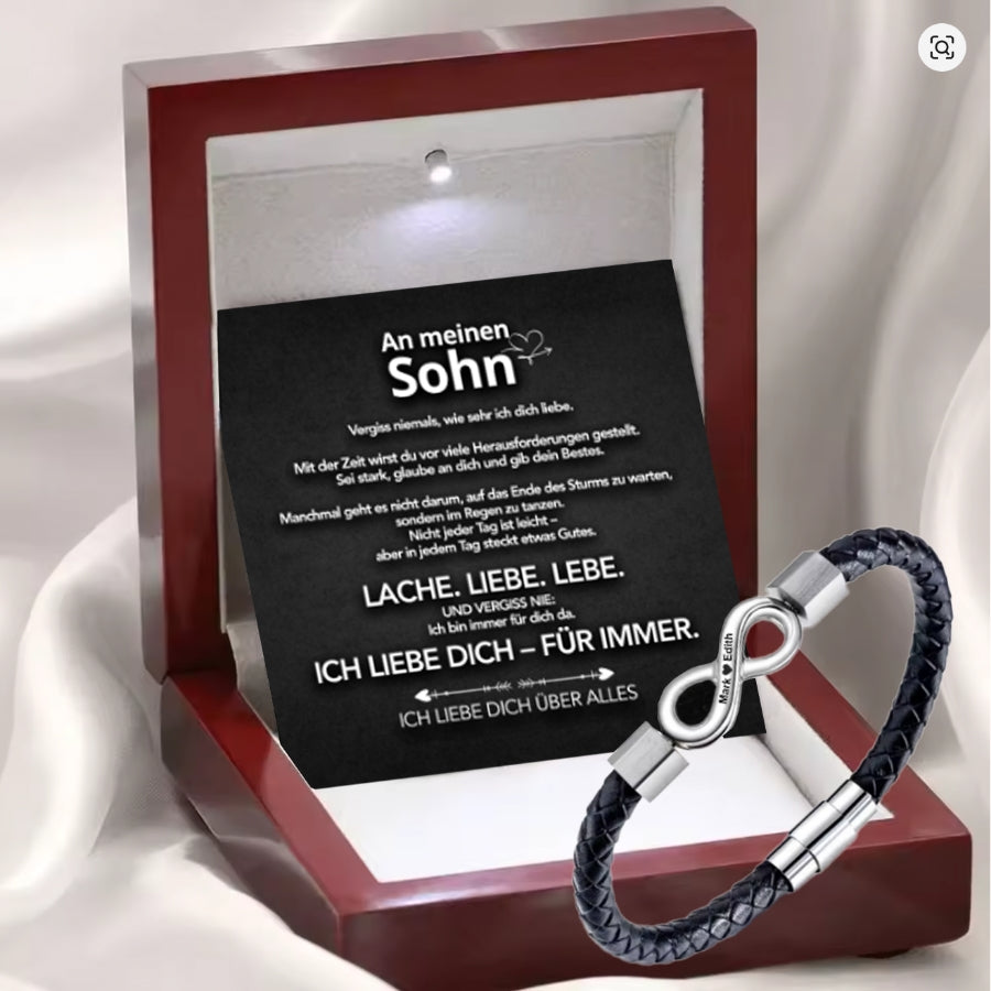 An meinen Sohn – Personalisiertes Infinity Armband mit Gravur