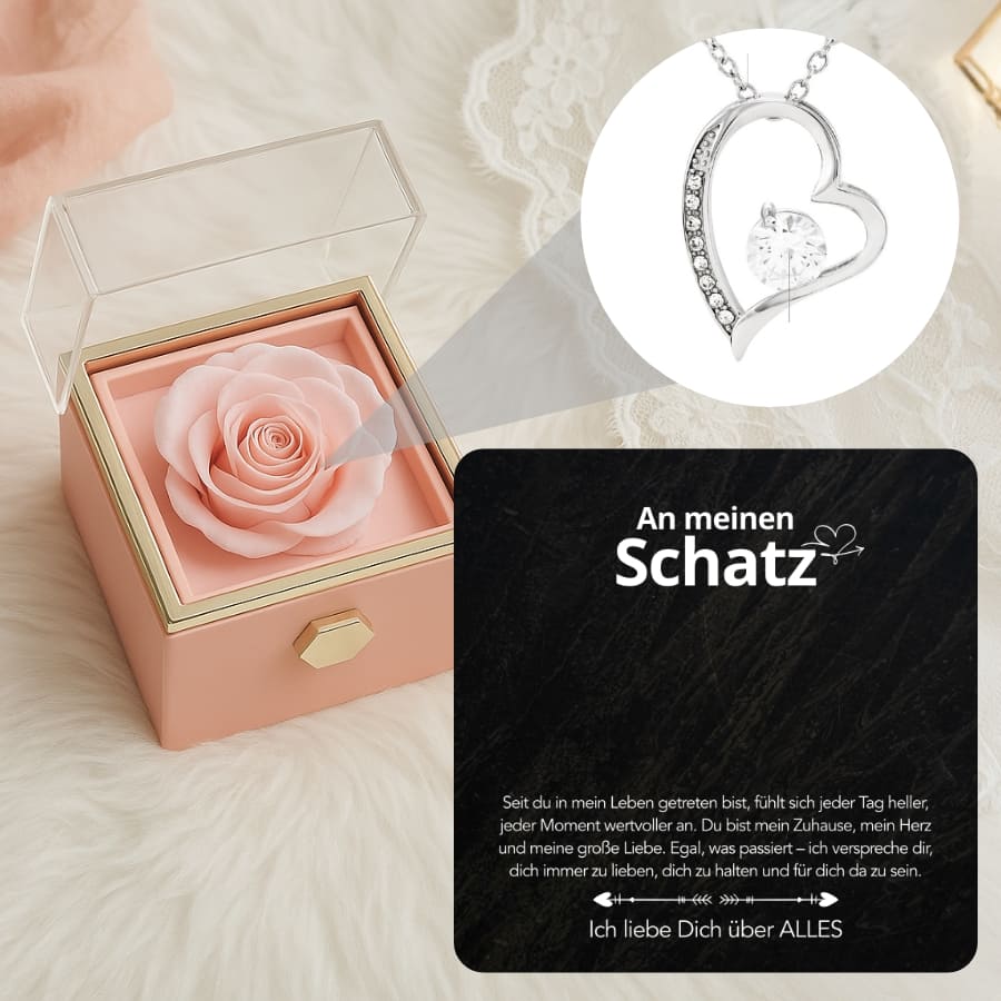 An meinen Schatz – Ewige Rose mit Herzschmuck & liebevoller Karte