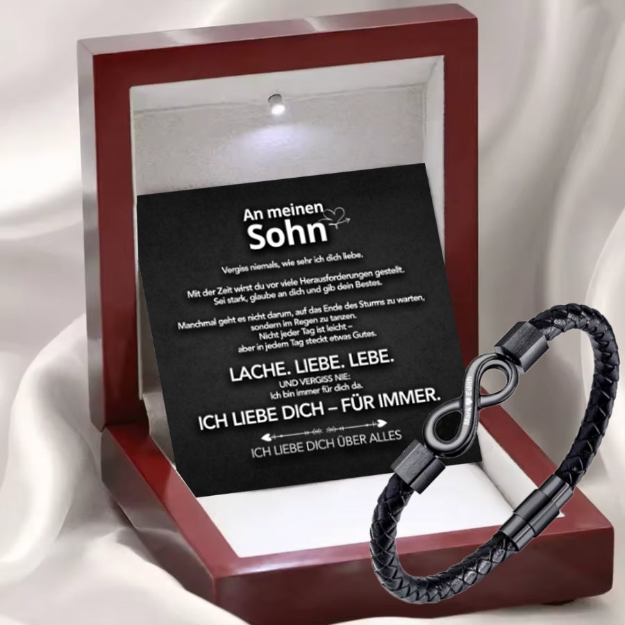 An meinen Sohn – Personalisiertes Infinity Armband mit Gravur